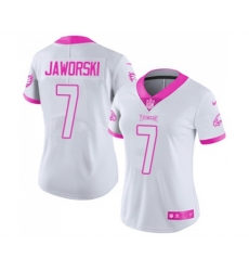 Women Philadelphia Eagles #7 Ron Jaworski Limited White Pink Rush Fashion Football Jersey
