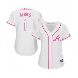 Womens Atlanta Braves #1 Ozzie Albies Replica White Fashion Cool Base Baseball Jersey