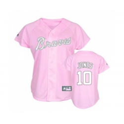 Womens Atlanta Braves #10 Chipper Jones Replica Pink Baseball Jersey