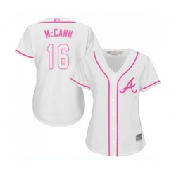 Womens Atlanta Braves #16 Brian McCann Replica White Fashion Cool Base Baseball Jersey