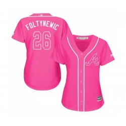 Womens Atlanta Braves #26 Mike Foltynewicz Authentic Pink Fashion Cool Base Baseball Jersey