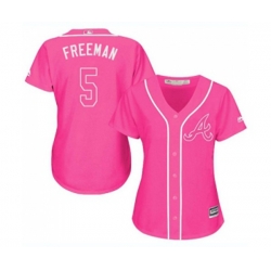 Womens Atlanta Braves #5 Freddie Freeman Authentic Pink Fashion Cool Base Baseball Jersey