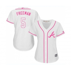 Womens Atlanta Braves #5 Freddie Freeman Replica White Fashion Cool Base Baseball Jersey