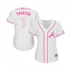 Womens Atlanta Braves #7 Dansby Swanson Replica White Fashion Cool Base Baseball Jersey