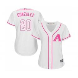 Womens Arizona Diamondbacks #20 Luis Gonzalez Replica White Fashion Baseball Jersey