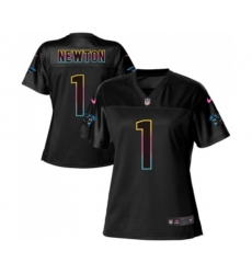 Women Carolina Panthers #1 Cam Newton Game Black Fashion Football Jersey