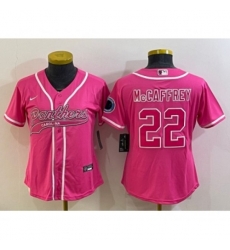 Women Carolina Panthers #22 Christian McCaffrey Pink With Patch Cool Base Stitched Baseball Jersey