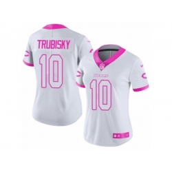 Women Chicago Bears #10 Mitchell Trubisky Limited White Pink Rush Fashion NFL Jersey