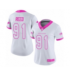 Women Seattle Seahawks #91 Jarran Reed Limited White Pink Rush Fashion Football Jersey