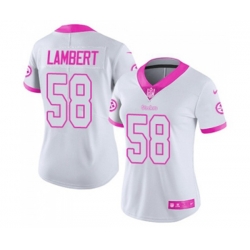 Women Pittsburgh Steelers #58 Jack Lambert Limited White Pink Rush Fashion Football Jersey