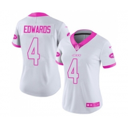 Women New York Jets #4 Lac Edwards Limited White Pink Rush Fashion Football Jersey