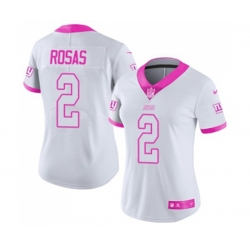 Women New York Giants #2 Aldrick Rosas Limited White Pink Rush Fashion Football Jersey