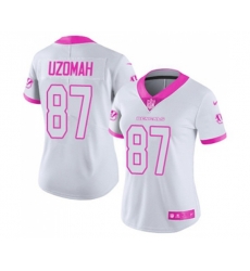 Women Cincinnati Bengals #87 C.J. Uzomah Limited White Pink Rush Fashion Football Jersey