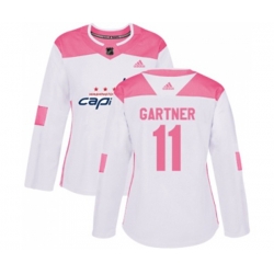 Women Washington Capitals #11 Mike Gartner Authentic White Pink Fashion NHL Jersey