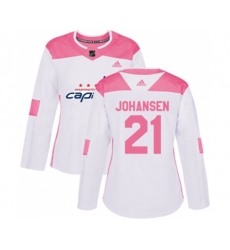 Women Washington Capitals #21 Lucas Johansen Authentic White Pink Fashion NHL Jersey