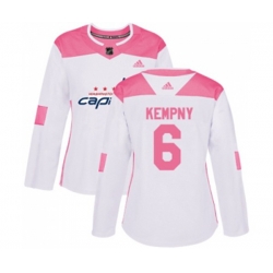 Women Washington Capitals #6 Michal Kempny Authentic White Pink Fashion NHL Jersey