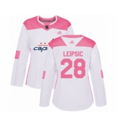 Womens Washington Capitals #28 Brendan Leipsic Authentic White Pink Fashion Hockey Jersey