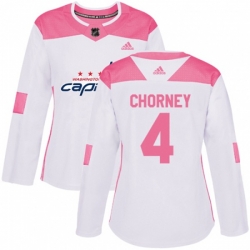 Womens Washington Capitals #4 Taylor Chorney Authentic White Pink Fashion NHL Jersey