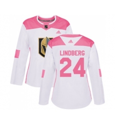 Women Vegas Golden Knights #24 Oscar Lindberg Authentic White Pink Fashion NHL Jersey
