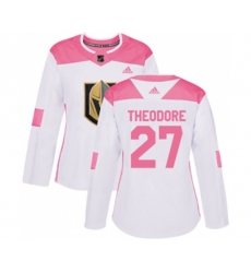 Women Vegas Golden Knights #27 Shea Theodore Authentic White Pink Fashion NHL Jersey