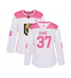Women Vegas Golden Knights #37 Reid Duke Authentic White Pink Fashion NHL Jersey