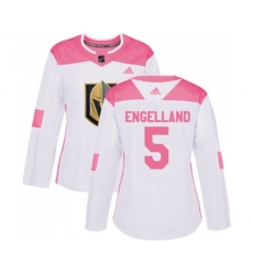 Women Vegas Golden Knights #5 Deryk Engelland Authentic White Pink Fashion NHL Jersey