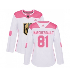 Women Vegas Golden Knights #81 Jonathan Marchessault Authentic White Pink Fashion NHL Jersey