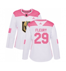 Womens Vegas Golden Knights #29 Marc-Andre Fleury Authentic White-Pink Fashion NHL Jersey
