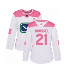 Women Vancouver Canucks #21 Antoine Roussel Authentic White Pink Fashion NHL Jersey