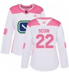 Women Vancouver Canucks #22 Daniel Sedin Authentic White Pink Fashion NHL Jersey