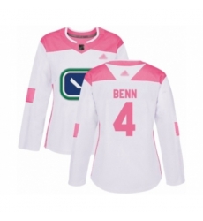 Women Vancouver Canucks #4 Jordie Benn Authentic White Pink Fashion Hockey Jersey