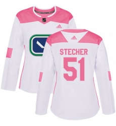 Women Vancouver Canucks #51 Troy Stecher Authentic White Pink Fashion NHL Jersey