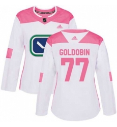 Women Vancouver Canucks #77 Nikolay Goldobin White Pink Authentic Fashion Stitched Hockey Jer