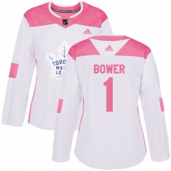 Women Toronto Maple Leafs #1 Johnny Bower Authentic White Pink Fashion NHL Jersey Women Toronto Maple Leafs #1 Johnny Bower Authentic White Pink Fashion NHL Jersey