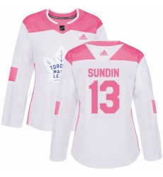 Women Toronto Maple Leafs #13 Mats Sundin Authentic White Pink Fashion NHL Jersey