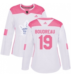 Women Toronto Maple Leafs #19 Bruce Boudreau Authentic White Pink Fashion NHL Jersey