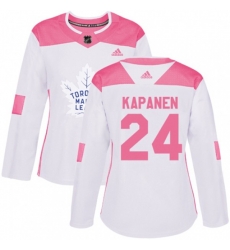 Women Toronto Maple Leafs #24 Kasperi Kapanen Authentic White Pink Fashion NHL Jersey
