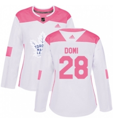 Women Toronto Maple Leafs #28 Tie Domi Authentic White Pink Fashion NHL Jersey