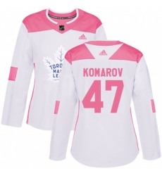 Women Toronto Maple Leafs #47 Leo Komarov Authentic White Pink Fashion NHL Jersey