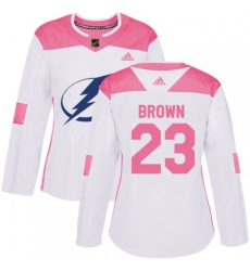 Women Tampa Bay Lightning #23 J.T. Brown Authentic White Pink Fashion NHL Jersey