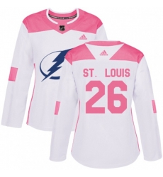 Women Tampa Bay Lightning #26 Martin St. Louis Authentic White Pink Fashion NHL Jersey