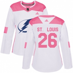 Women Tampa Bay Lightning #26 Martin St. Louis Authentic White Pink Fashion NHL Jersey