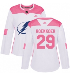 Women Tampa Bay Lightning #29 Slater Koekkoek Authentic White Pink Fashion NHL Jersey