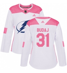 Women Tampa Bay Lightning #31 Peter Budaj Authentic White Pink Fashion NHL Jersey