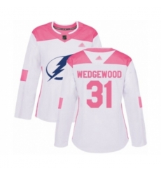 Women Tampa Bay Lightning #31 Scott Wedgewood Authentic White Pink Fashion Hockey Jersey