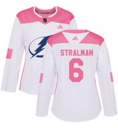 Women Tampa Bay Lightning #6 Anton Stralman Authentic White Pink Fashion NHL Jersey