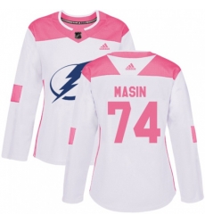 Women Tampa Bay Lightning #74 Dominik Masin Authentic White Pink Fashion NHL Jersey