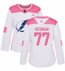 Women Tampa Bay Lightning #77 Victor Hedman Authentic White Pink Fashion NHL Jersey
