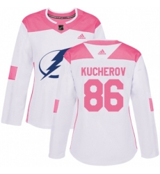 Women Tampa Bay Lightning #86 Nikita Kucherov Authentic White Pink Fashion NHL Jersey