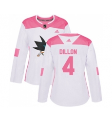 Women Adidas San Jose Sharks #4 Brenden Dillon Authentic White Pink Fashion NHL Jersey